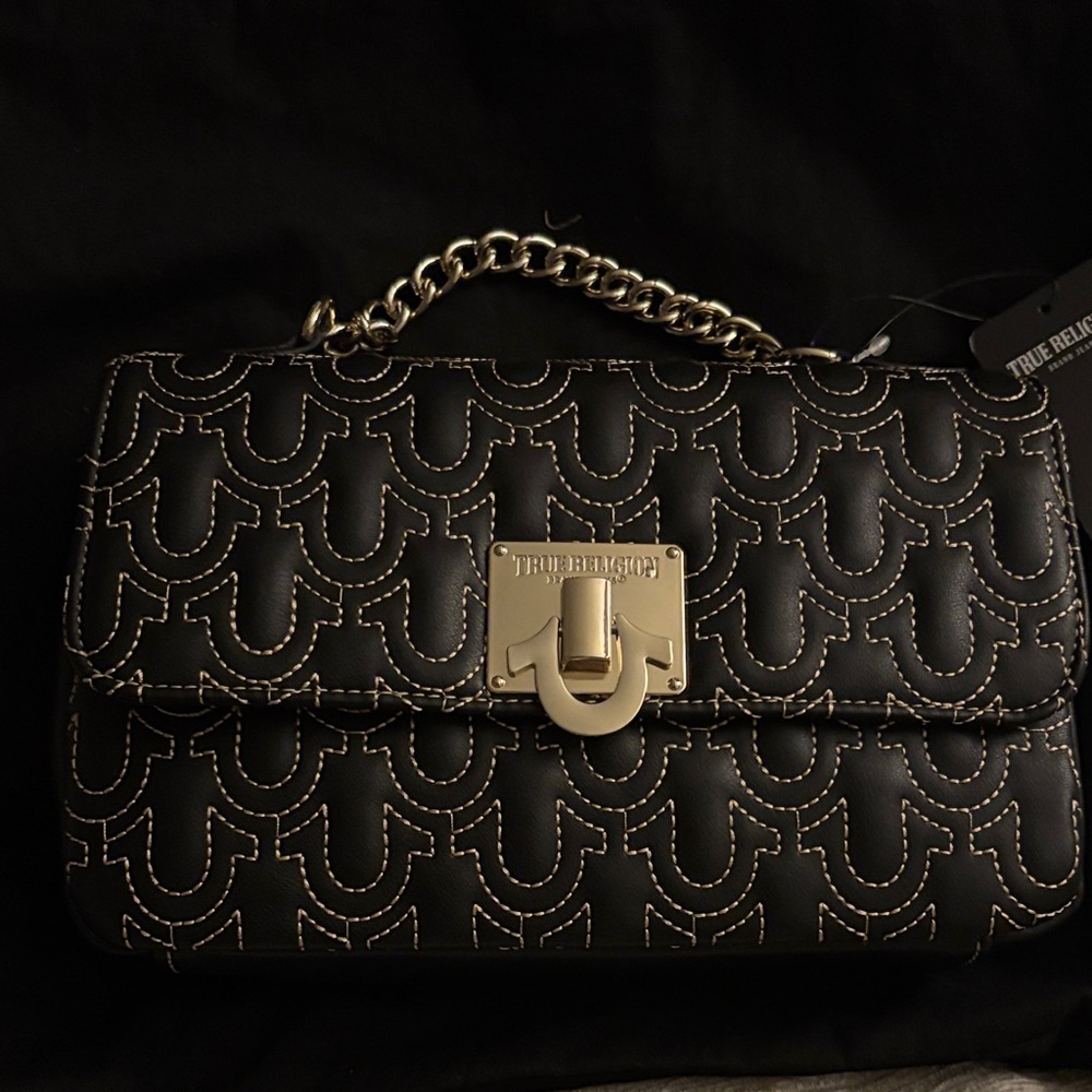 True Religion Black and Gold Chain Shoulder Bag